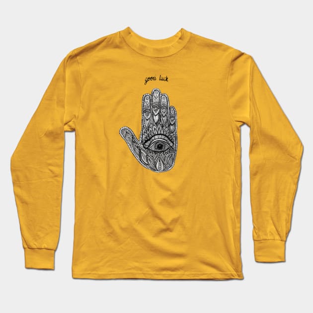 Good Luck - Hamsa Long Sleeve T-Shirt by FanitsaArt